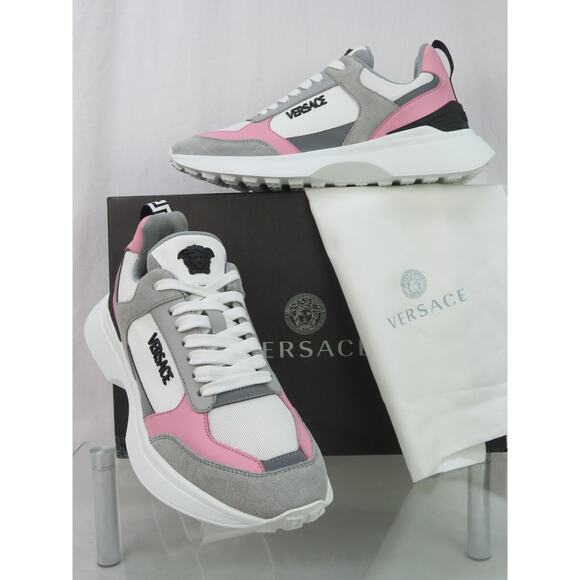 VERSACE SPLENDOR PINK WHITE LEATHER MEDUSA HEAD LOW TOP PLATFORM SNEAKERS 38 8